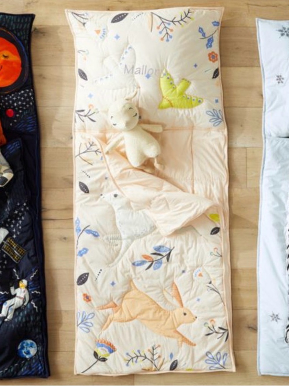Crate & Barrel Toddler Peach embroidered colored Animal Quilted Nap Mat